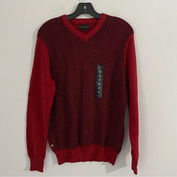 Geoffrey Beene Men’s V Neck Long Sleeve Knit Sweater Red and Black size S - Picture 1 of 3